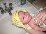 Bath time! Wrapped in his ducky towel. Taken on August 25th, 2007