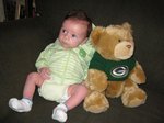 Geoffrey, satisfied that he is now larger than the Packers bear, looks away in triumph. Taken on October 1st, 2007